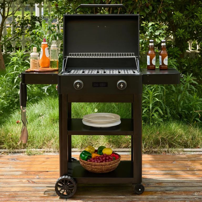 Parrilla Eléctrica 1500 W con tapa y 2 bandejas laterales