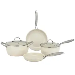 JUST HOME COLLECTION - Batería de Cocina Antoadherente 6 Piezas Beige
