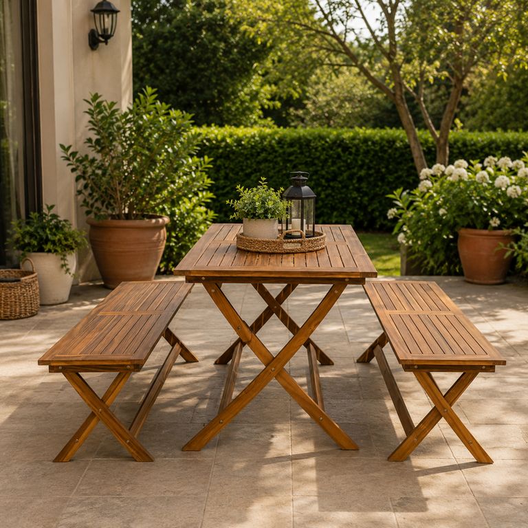 Juego de Comedor con Bancas de Madera León