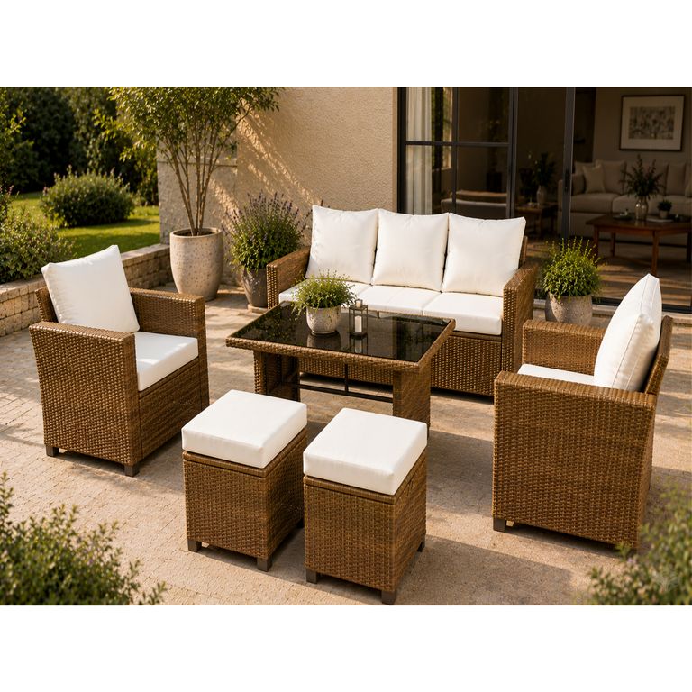 Juego de Living con Mesa Alta de Ratán 6 Piezas