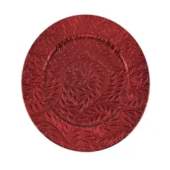 DEAR SANTA - Plato Base Relieve Hojas Rojo