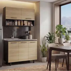JUST HOME COLLECTION - Combo Mueble de Cocina Macedonia 100cm (Modulo Superior + Inferior) + Lavaplatos Acero Inoxidable