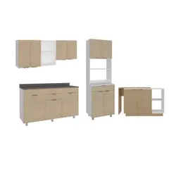 JUST HOME COLLECTION - Colección Completa Mueble de Cocina Sicilia 180cm (Modulo Superior + Inferior) + Torre Microondas 60cm + Barra Isla 150cm