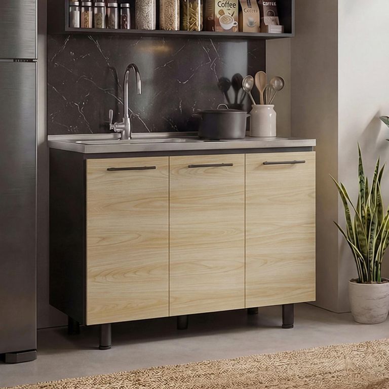 Mueble Inferior de Cocina Macedonia 100cm + Lavaplatos Acero Inoxidable