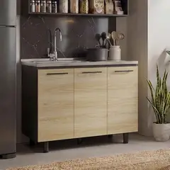 JUST HOME COLLECTION - Mueble Inferior de Cocina Macedonia 100cm + Lavaplatos Acero Inoxidable
