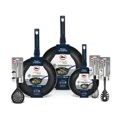 ILKO - Pack Sartenes Granito Navy 20cm +26 cm +Wok 28cm +3 Utensilios Silver Industrial