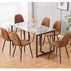 CASA JOVEN - JUEGO COMEDOR VIDRIO + 6 SILLAS SUEDE